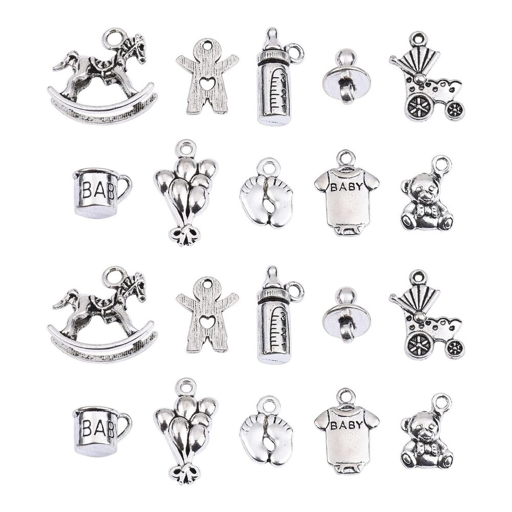 9503 100Pcs 10 Style Vintage Newborn Baby Charms Birthday Party Bottle